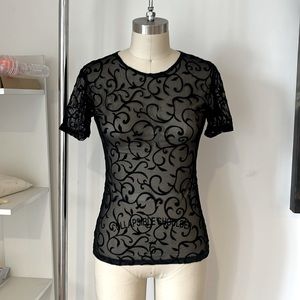 Vintage Black Flocked Mesh Top